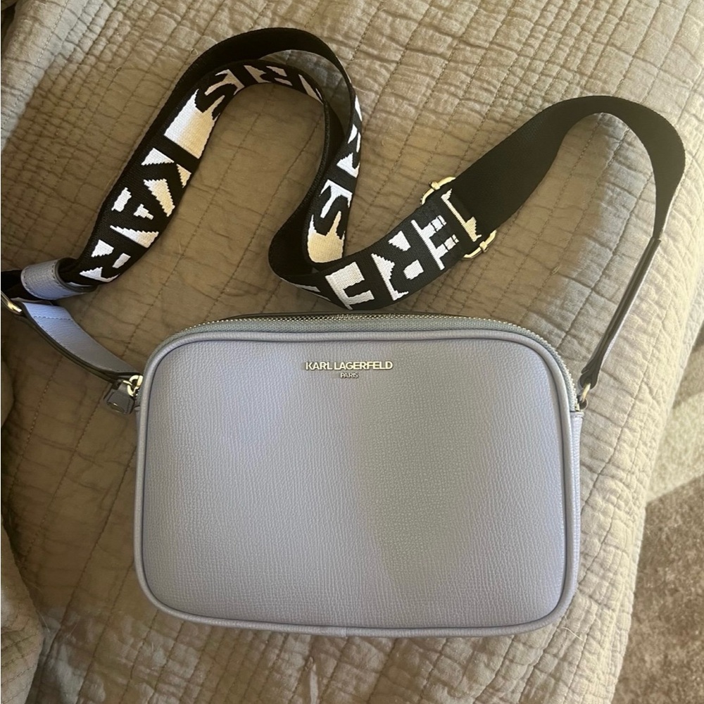 KARL LAGERFELD PARIS Crossbody Shoulder Bag BLUE/Logo Strap NEW